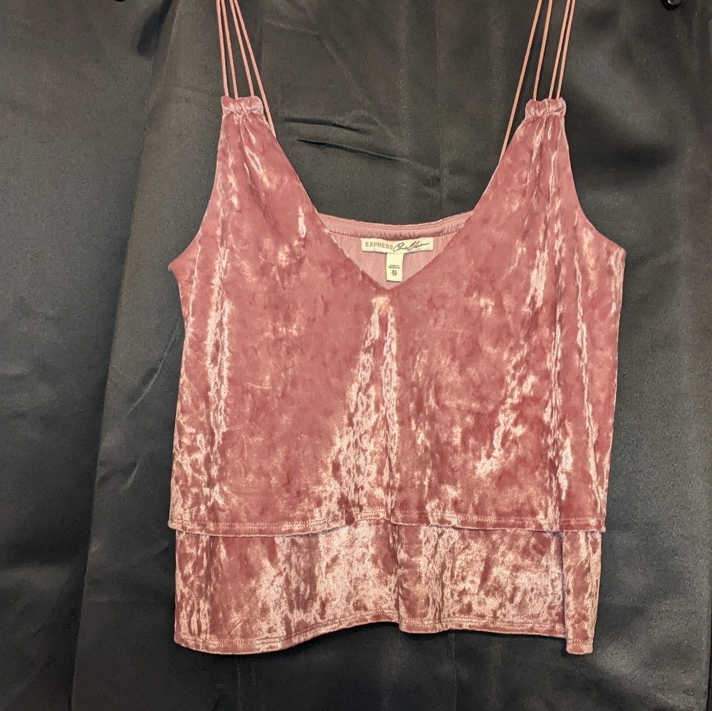 Express One Eleven Pink Crushed Baggy Cool Velvet Top Blouse Bralette XS / Med - Picture 2 of 7
